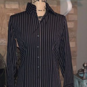 Black with tan pin strip express button down